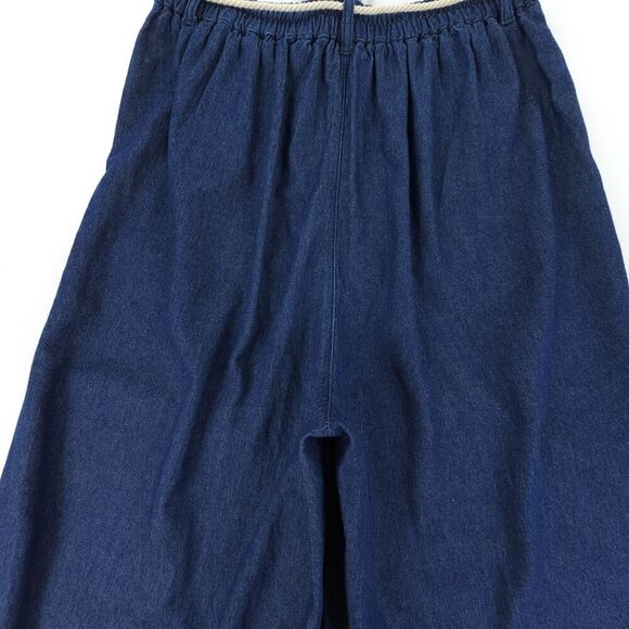 UNIQLO GU Tie Waist Culotte Wide Leg Awkward Length Denim Pants Lagenlook Boho - Picture 7 of 8